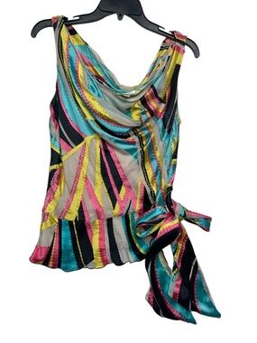 Cache size medium silk pastel y2k bow Multicolor beaded tank Blouse